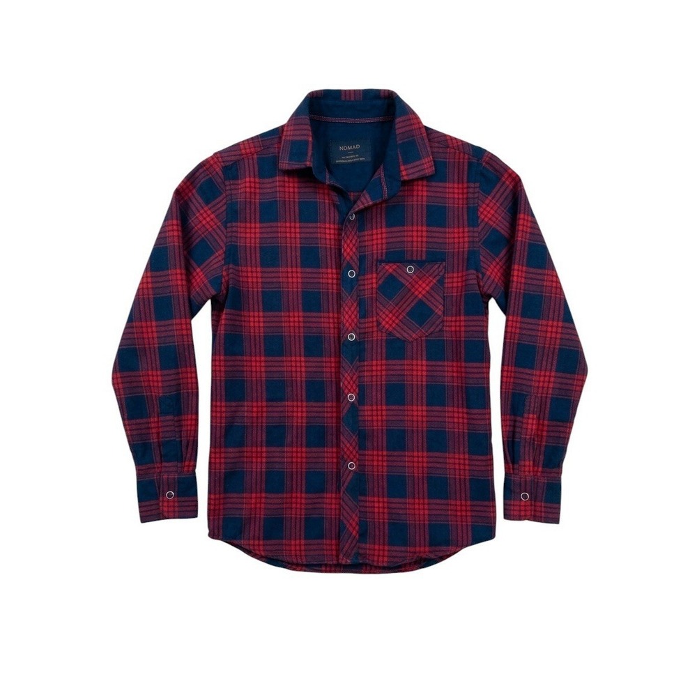 Nomad Boys Plaid Button Down Shirt Big Boy 10/12 Red Navy Preppy Lumberjack Fall